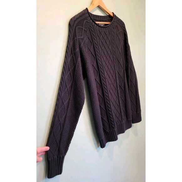 Mens LL Bean Signature Black Cableknit Fisherman Sweater Sz L - Picture 3 of 8